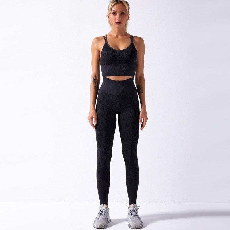 Seamless Yoga Sets Sleeveless Crop Top Sports Bra + Tights Leggings