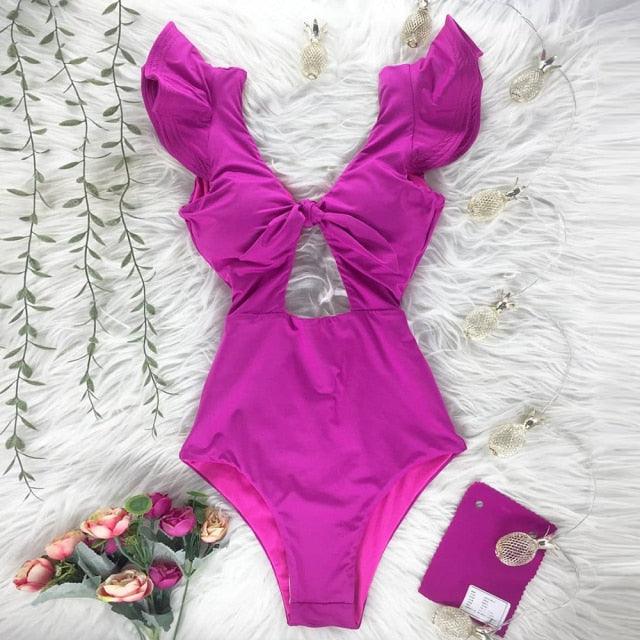 New Sexy Ruffle Print Floral One Piece Off The Shoulder Swimwear