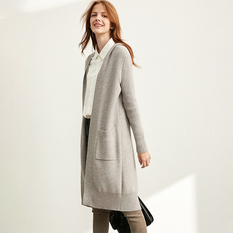Women Fashion New Loose Hat Long Knitted Minimalism Lazy Sweater Coat