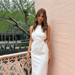 Elegant Adjustable Side Cutout White Maxi Dress