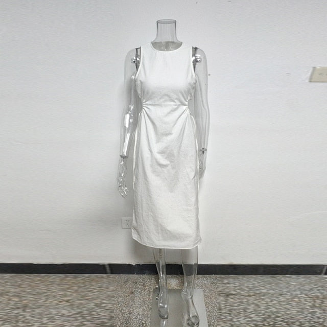 Elegant Adjustable Side Cutout White Maxi Dress