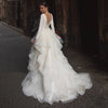 Romantic V-Neck Long Sleeve Ruffles Beach Wedding Dress