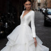 Romantic V-Neck Long Sleeve Ruffles Beach Wedding Dress