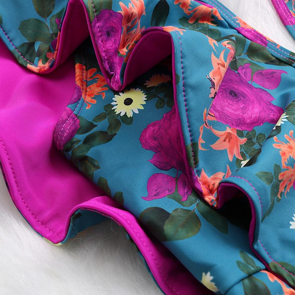 New Sexy Ruffle Print Floral One Piece Off The Shoulder Swimwear