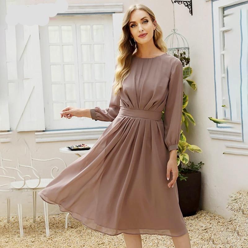 Women Elegant Brown Chiffon Dress - HER SHOP
