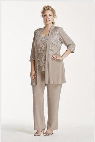 3-Piece Wedding Mother of Bride Pant Suit - Plus Size