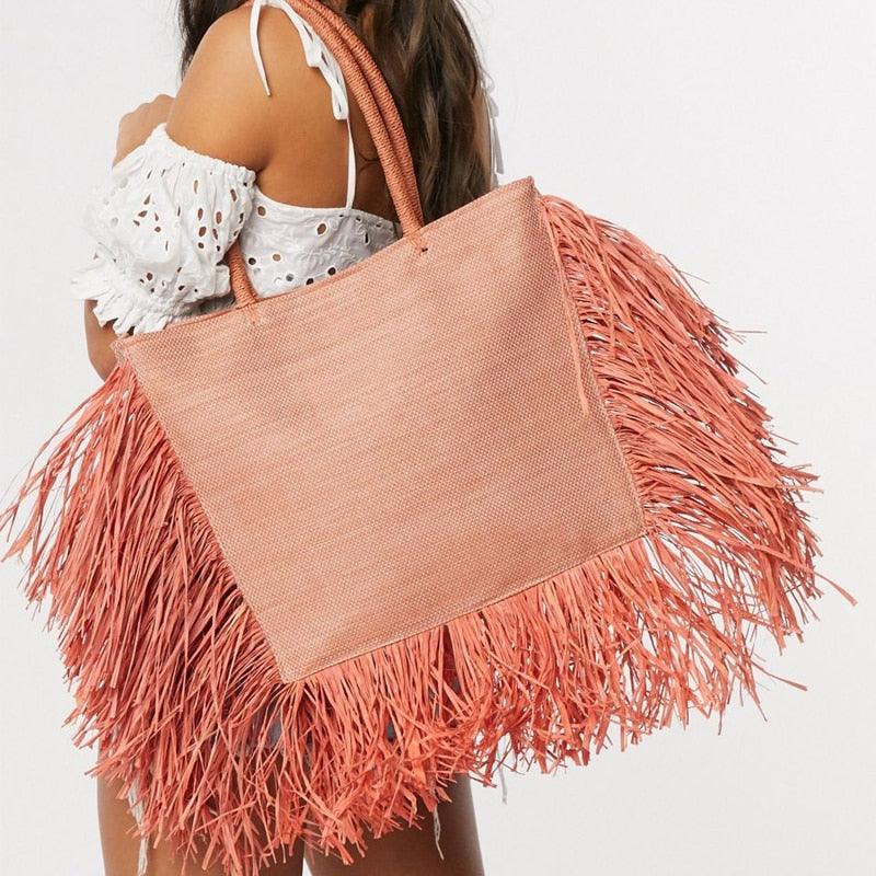 Luxury Unique Bohemian tassel Raffia Large Capacity Straw Tote - HER SHOP