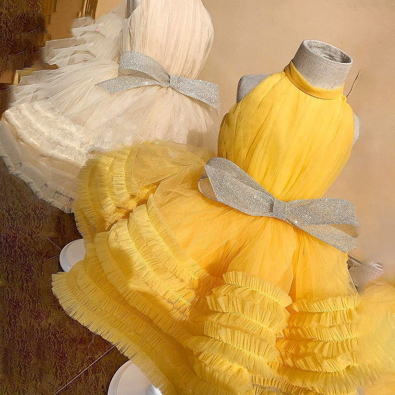 Yellow Baby Girl Puffy Dresses with Bow
