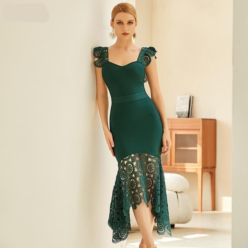 New Spaghetti Strap Lace Sleeveless Party Bandage Dress - HER SHOP