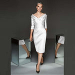 Simple Modern Sheath Lilac Satin Plunge V Neckline Mother Of the Groom/Bride Dresses