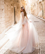 Romantic Boho A Line Beach Appliques Feather Tulle Beading Sashes Wedding Dress