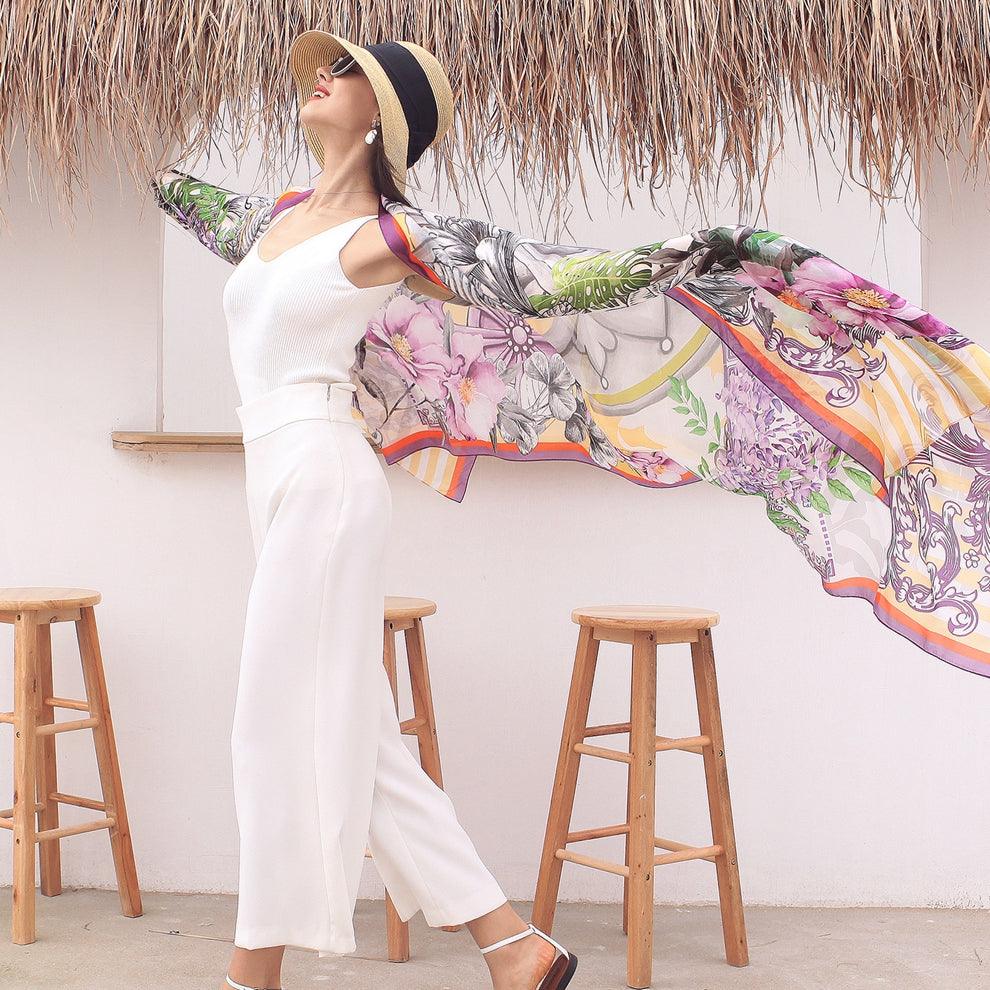 Luxury 100% Silk Flower Scarves