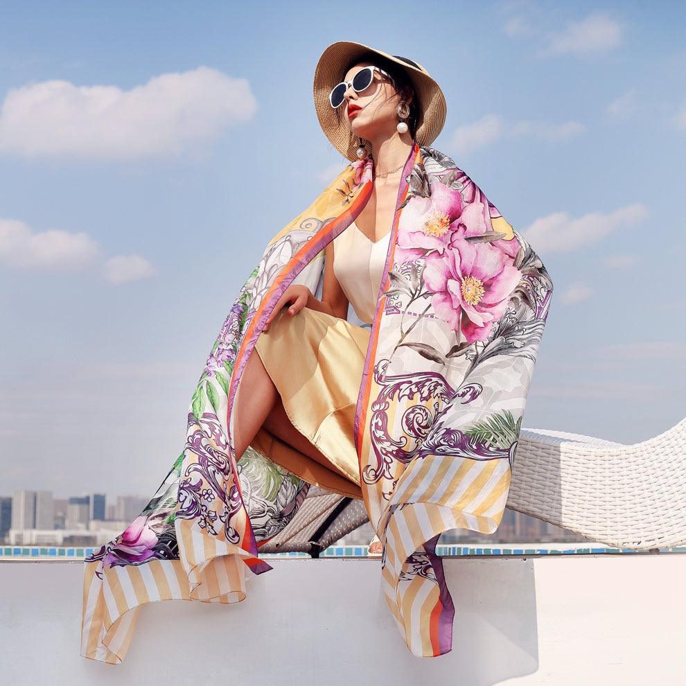 Luxury 100% Silk Flower Scarves