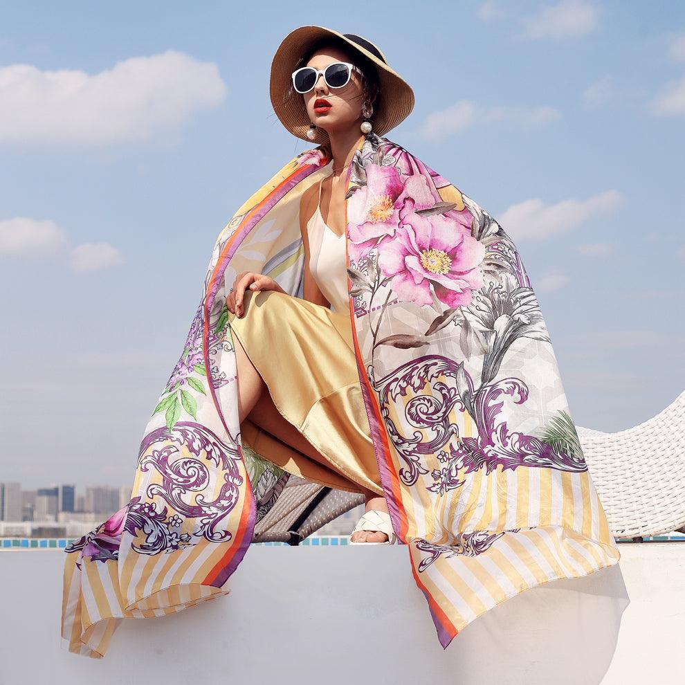 Luxury 100% Silk Flower Scarves