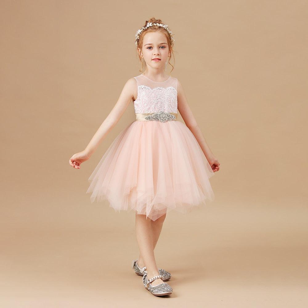 Girls Lace Decal Party Elegant Dress - HER SHOP
