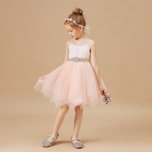 Girls Lace Decal Party Elegant Dress - HER SHOP