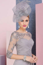 Gray Lace Elegant Chiffon Appliqued With Jacket 2 Pieces Plus Size Mother of the Bride Dresses