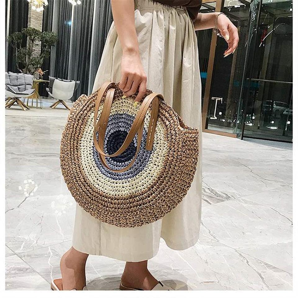 Handmade Woven Summer Beach Round Straw Bags for Women - HER SHOP