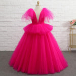 Pink Tulle Layers Puff Sleeves Bow Knot Flower Girl Dresses
