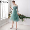 teal knee length bridesmaid dresses Knee Length O Neck Green Appliques Lace Shorter Sleeve A-line Bridesma –  HER SHOP