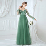 Fresh Light Green Soft Tullie Lace Appliques Beading Floor-length Formal Gown