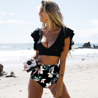 High Waist Ruffled Floral Sexy Flounce Bikini Set