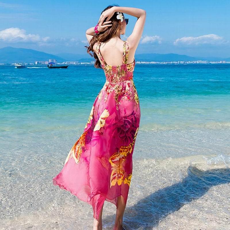 Summer High Quality Elegant Real Silk Beach Dress S Summer High Quality Elegant Real Silk Beach Dress S