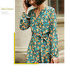 Elegant New Fashion V Neck Long Sleeves 100% Silk Dress