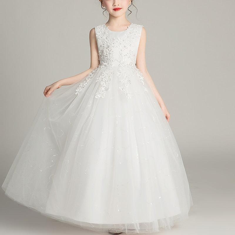 Girls Princess Sleeveless Flower Birthday / Wedding Party Banquet Long Dress - HER SHOP