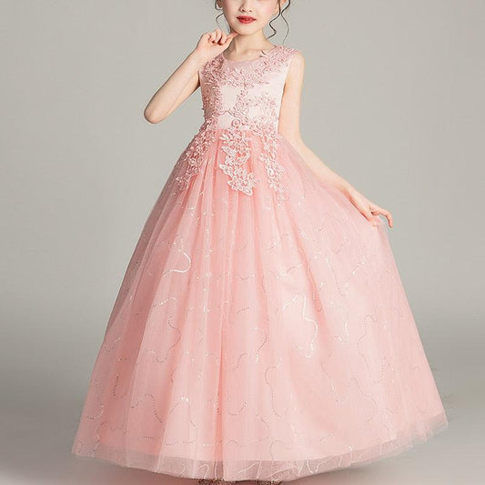 Girls Princess Sleeveless Flower Birthday / Wedding Party Banquet Long Dress - HER SHOP