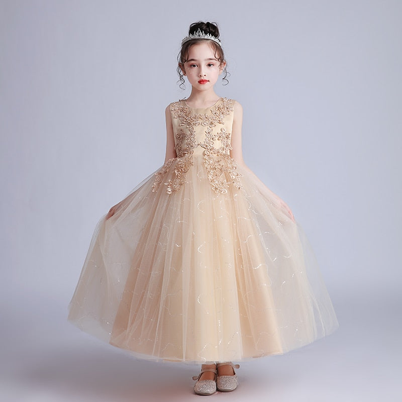 Girls Princess Sleeveless Flower Birthday / Wedding Party Banquet Long Dress
