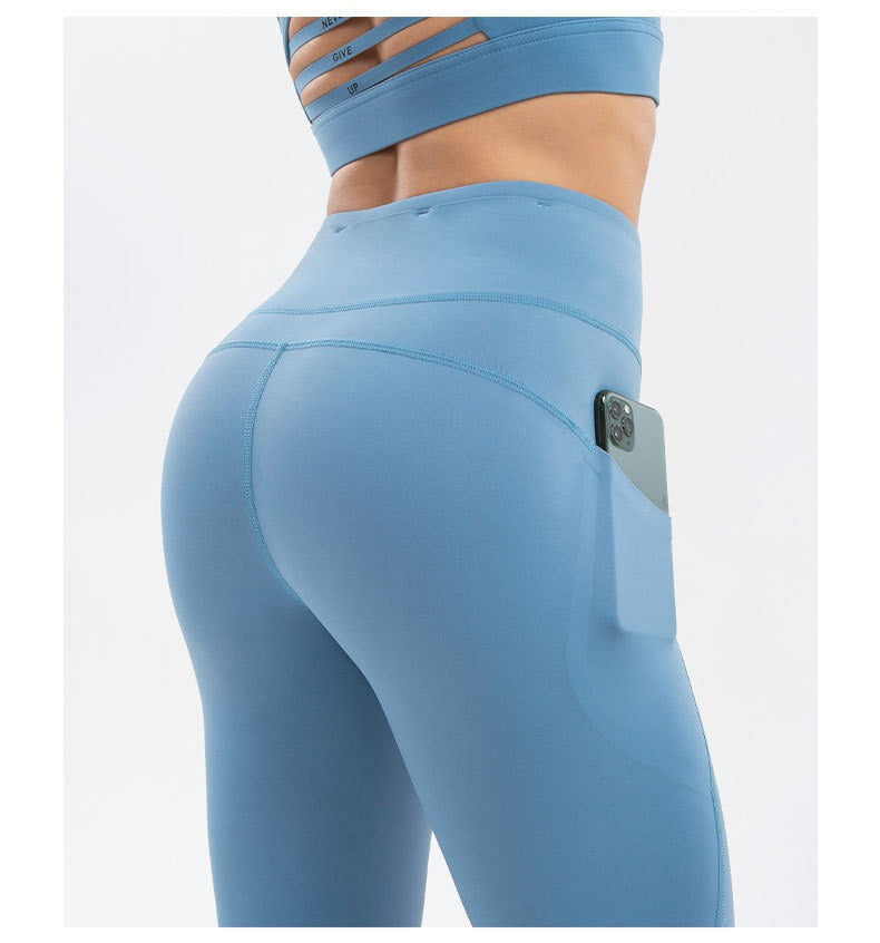 Super Quality High Waist Sports Stretch Fabric Tight Leggings with Pockets