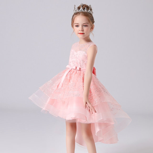 Elegant Princess Sleeveless Lace Embroidery Girls Dress