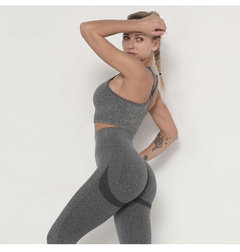 Seamless  Women Long Sleeve Crop Top High Waist Leggings+ Bra Yoga Sets