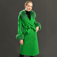 Women's Wool Coat with Spring Real Fox Fur Collar