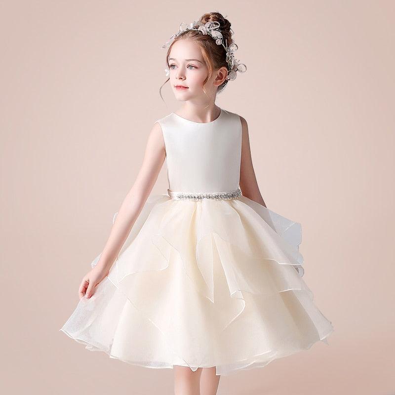 First Communion/ Birthday Dress with Removable Pearls Belt - HER SHOP