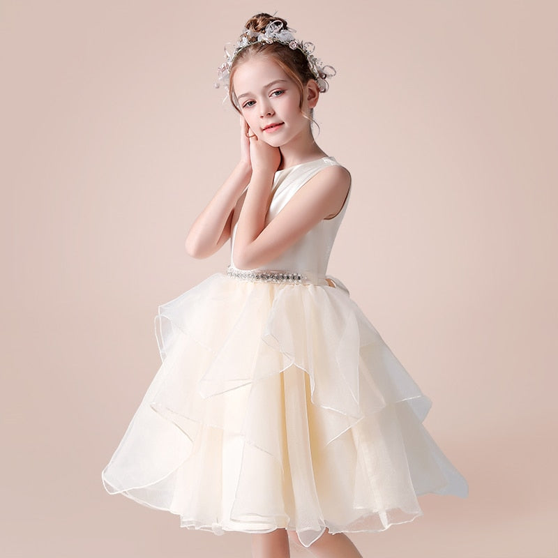 First Communion/ Birthday Dress with Removable Pearls Belt