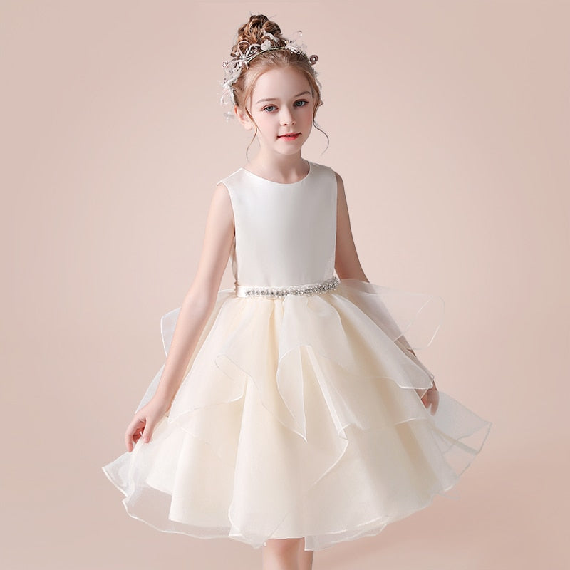 First Communion/ Birthday Dress with Removable Pearls Belt