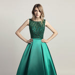 Elegant Evening Dresses O Neck Sleeveless Backless Empire A-Line Party Gown Beaded Sequins