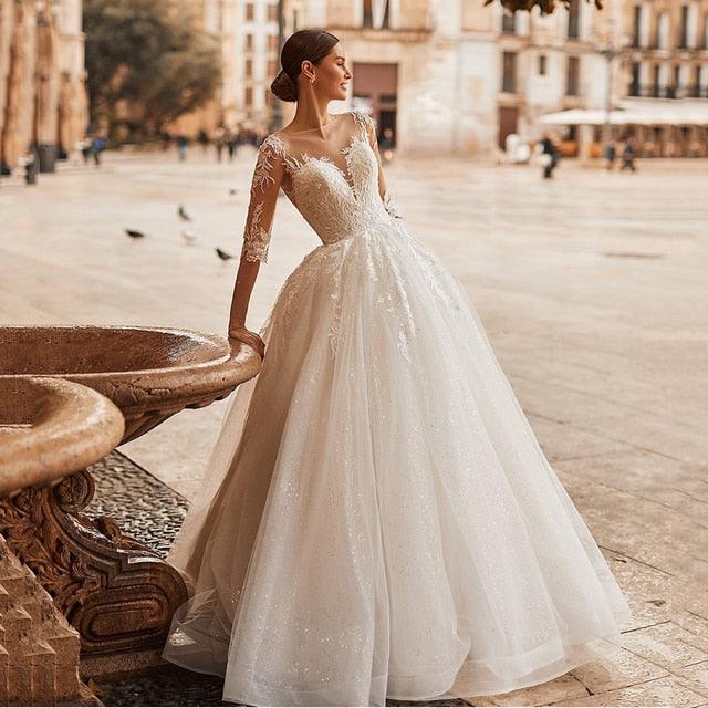 Elegant Ivory A-Line Lace Appliques Wedding Dress HER SHOP Elegant Ivory A-Line Lace Appliques Wedding Dress HER SHOP