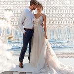 Light Champagne A-Line Tulle Wedding Gowns