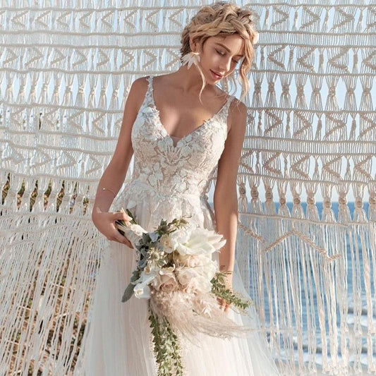 Light Champagne A-Line Tulle Wedding Gowns - HER SHOP