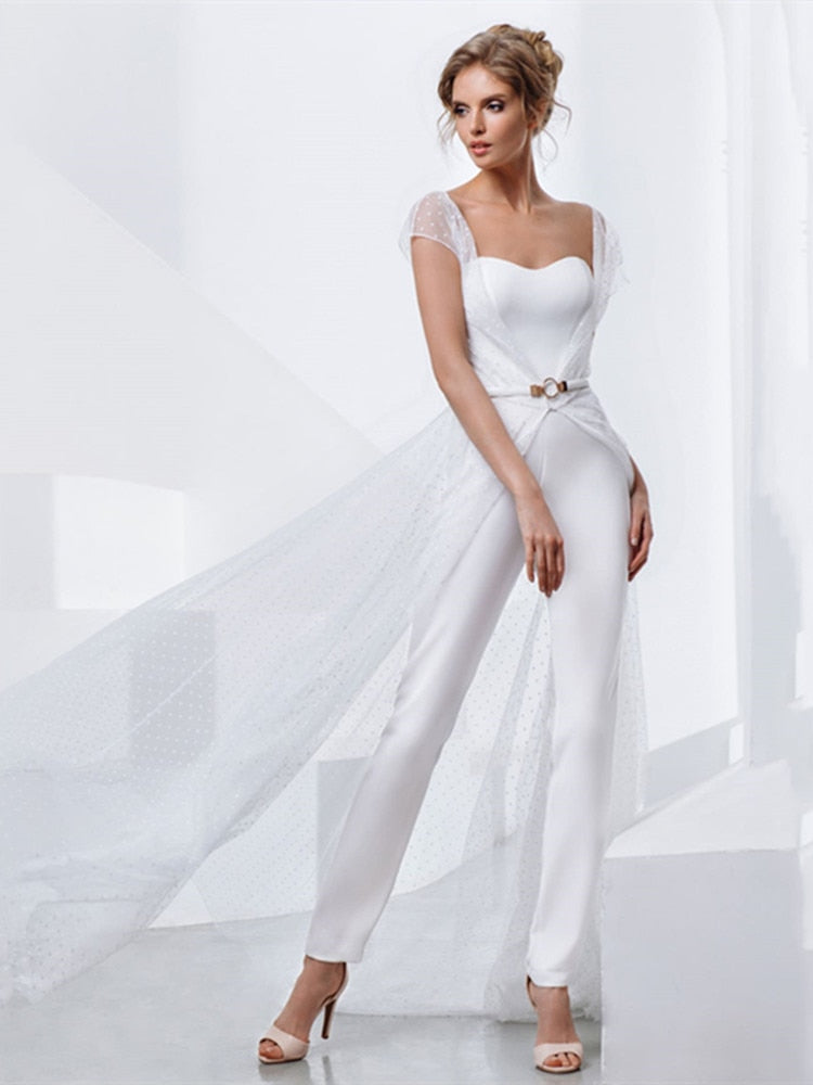 New Arrival Sweetheart Jumpsuit Sashes Sweep Train Long Wedding Dress