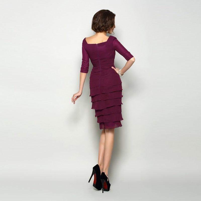 Plum Chiffon V-Neck Mother of Bride Dress - Short Style HER SHOP Plum Chiffon V-Neck Mother of Bride Dress - Short Style HER SHOP