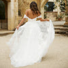 Off the Shoulder Backless Elegant Wedding Dress with Detachable Sleeves
