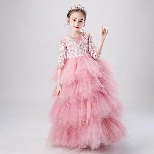 Girls Pink Tulle Ball Gowns - HER SHOP