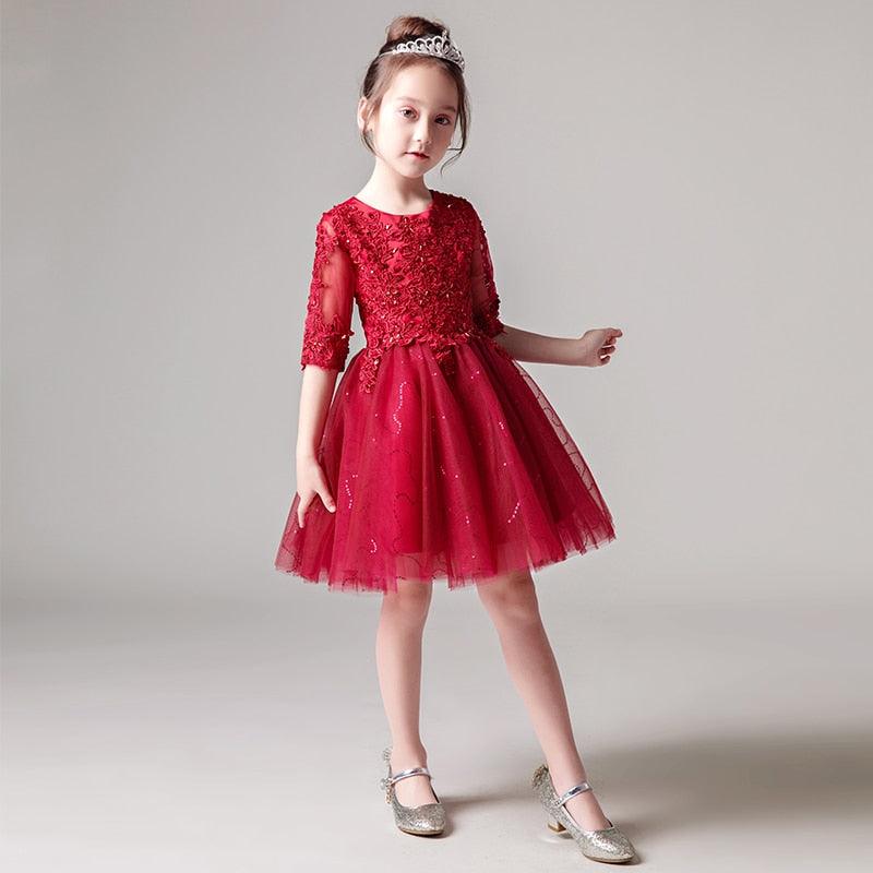 Half Sleeves Flower Girls Party Dresses - HER SHOP