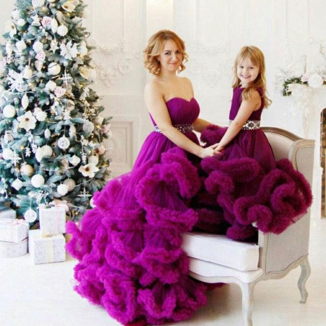 mother daughter prom dress High Low Navy Long Sleeve Mother Daughter Matching Formal Dress MGD014