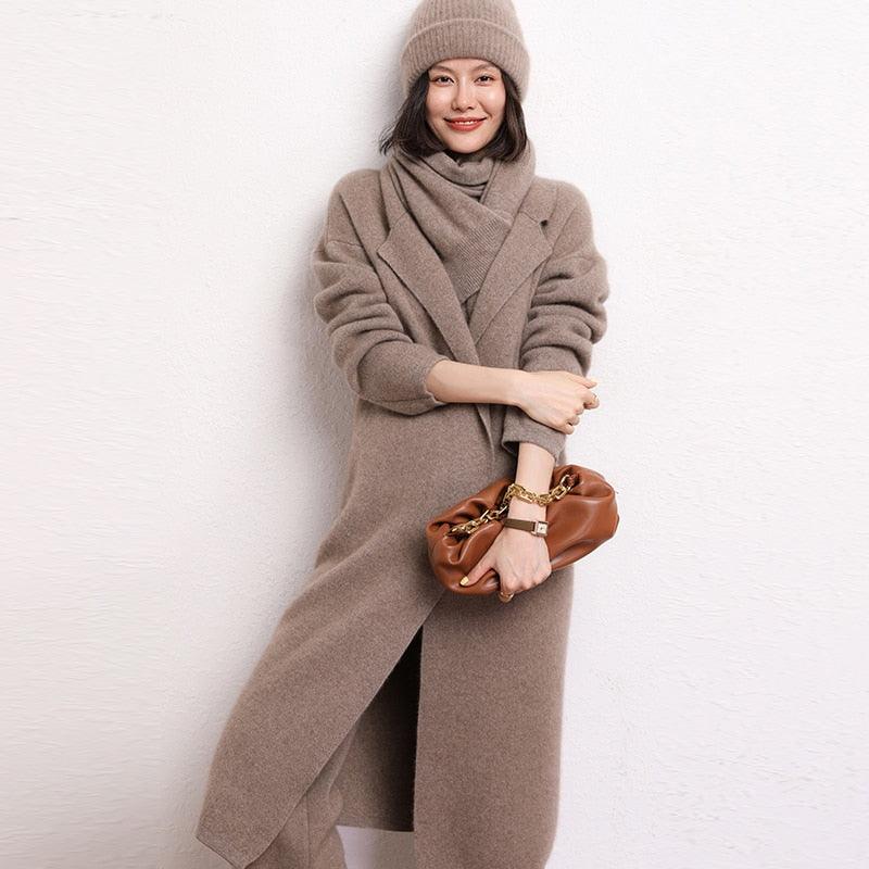 New 100% Cashmere Pure Color Knitted Cardigan Coat