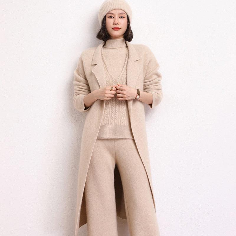 New 100% Cashmere Pure Color Knitted Cardigan Coat